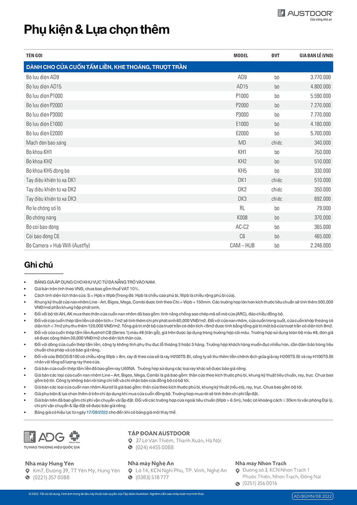 Bảng giá cửa cuốn Austdoor Năm 2022-6